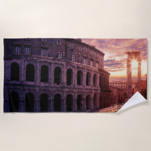 Sunset over Rome Colosseum in Rome Beach Towel