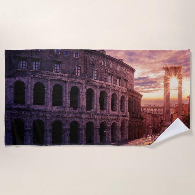 Sunset over Rome Colosseum in Rome Beach Towel (Front)