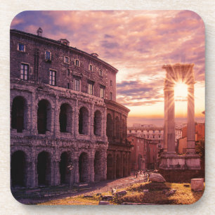 Sunset over Rome Colosseum in Rome Beverage Coaster