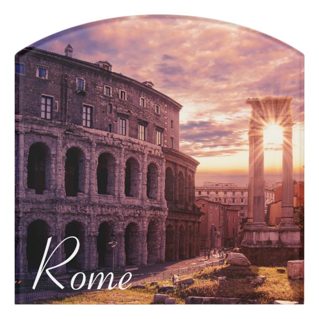 Sunset over Rome Colosseum in Rome Door Sign (Contour Front)
