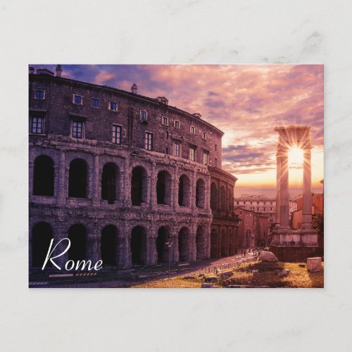 Sunset over Rome Colosseum in Rome Postcard