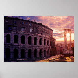 Sunset over Rome Colosseum in Rome Poster