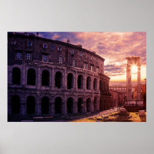 Sunset over Rome Colosseum in Rome Poster