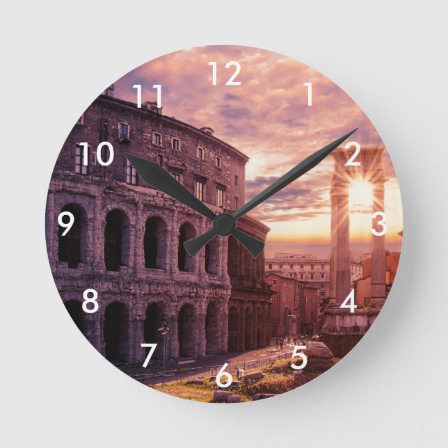 Sunset over Rome Colosseum in Rome Round Clock (Front)