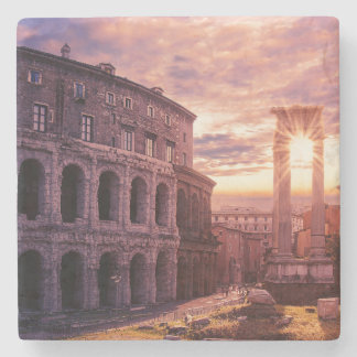 Sunset over Rome Colosseum in Rome Stone Coaster