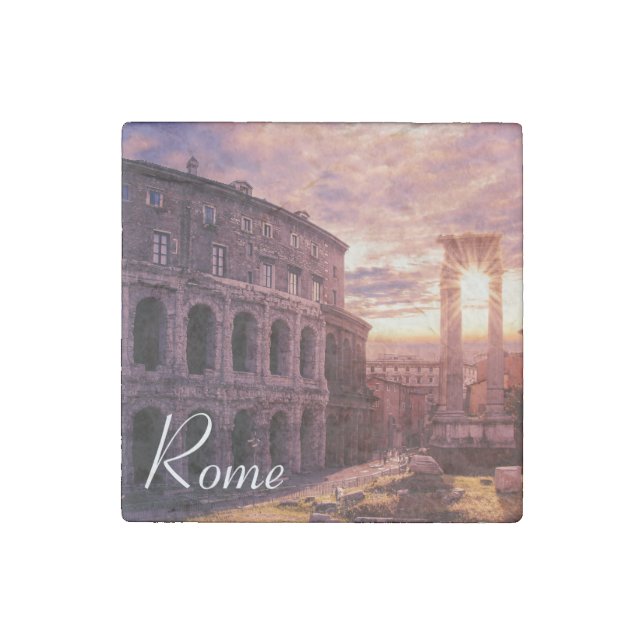 Sunset over Rome Colosseum in Rome Stone Magnet (Front)