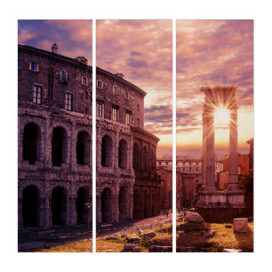 Sunset over Rome Colosseum in Rome Triptych