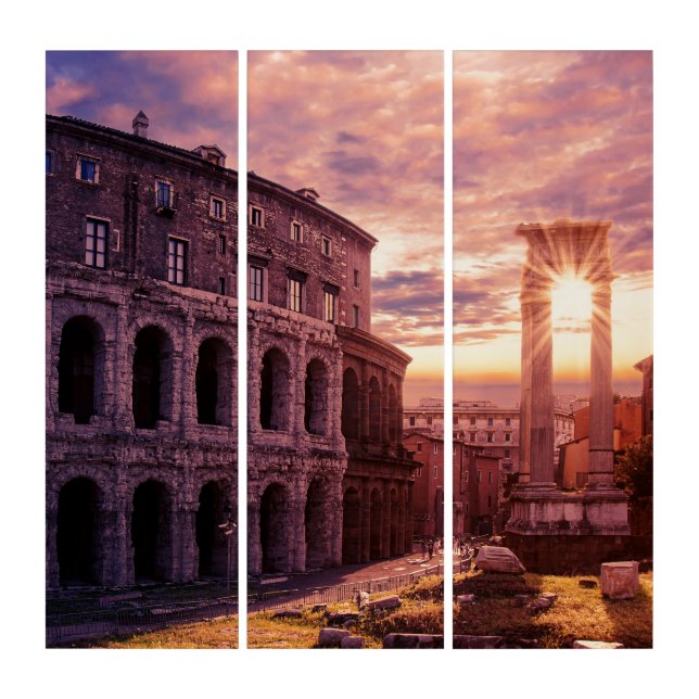 Sunset over Rome Colosseum in Rome Triptych (Front)
