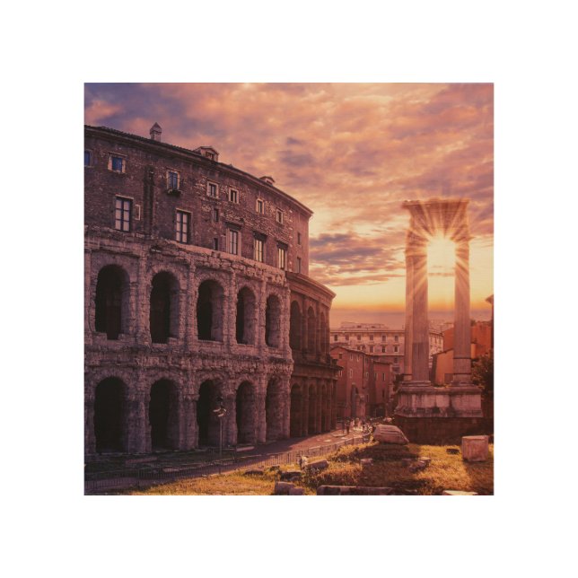 Sunset over Rome Colosseum in Rome Wood Wall Art (Front)