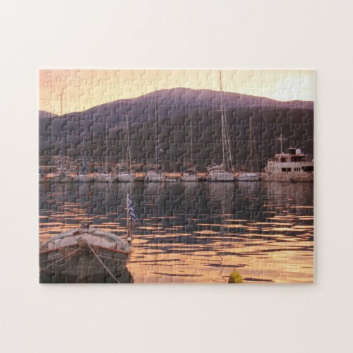 Sunset Over Sami Boats Kefalonia Jigsaw Puzzle