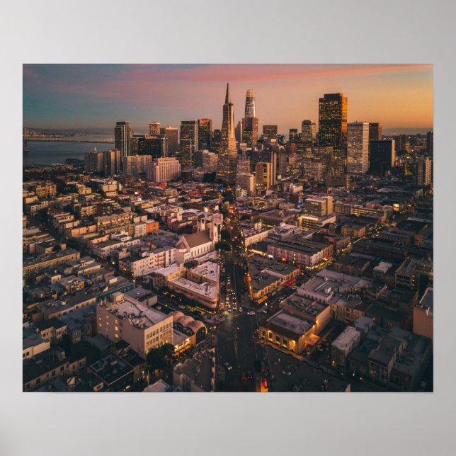 Sunset Over San Francisco Financial District Poster (Front)