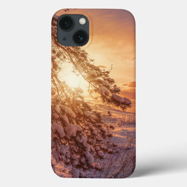 Sunset over sea and snowy pine tree Case-Mate iPhone case (Back)