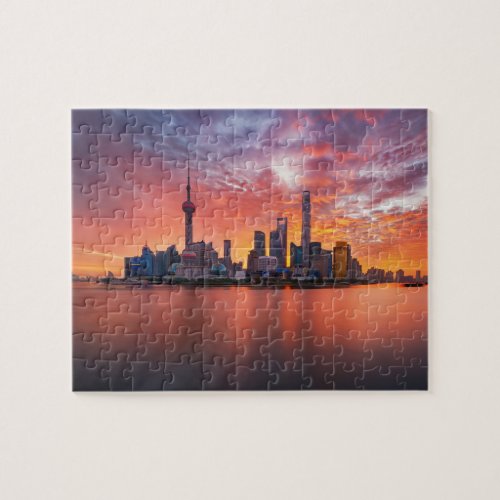 Sunset Over Shanghai Skyline Travel Cityscape Jigsaw Puzzle