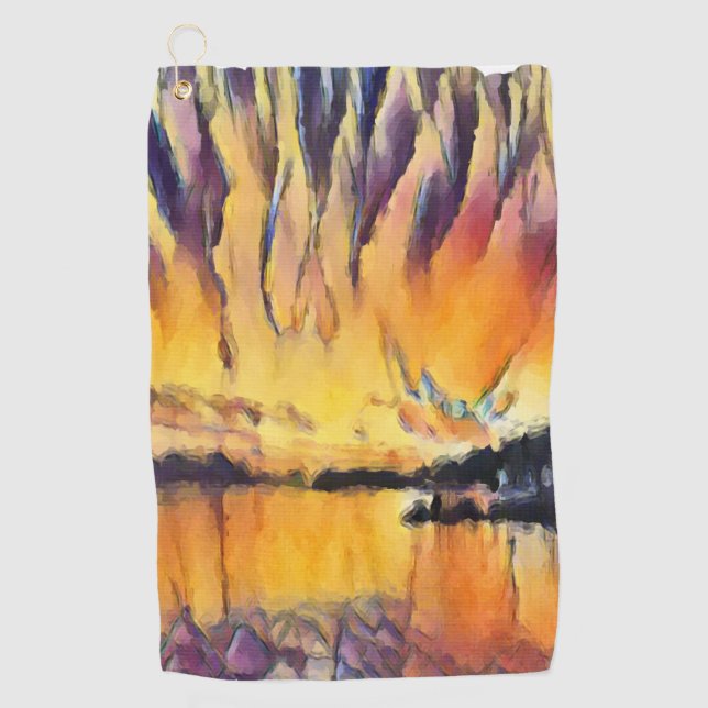 Sunset Over Slatine Croatia Seaside Art Golf Towel (Front)