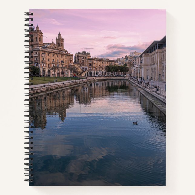 Sunset over small canal in Cospicua, Malta Notebook (Front)