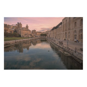 Sunset over small canal in Cospicua, Malta Wood Wall Art
