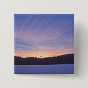 Sunset over Snow-covered Winter Lake & Trees Button