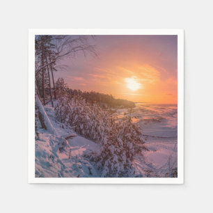 Sunset over snow sea coast napkins