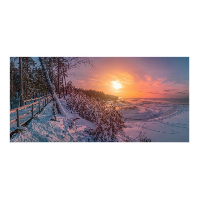 Sunset over snow sea coast photo print (Front)