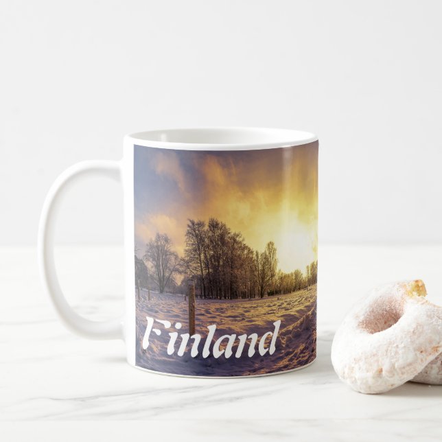 Sunset over snowy winter park coffee mug (With Donut)