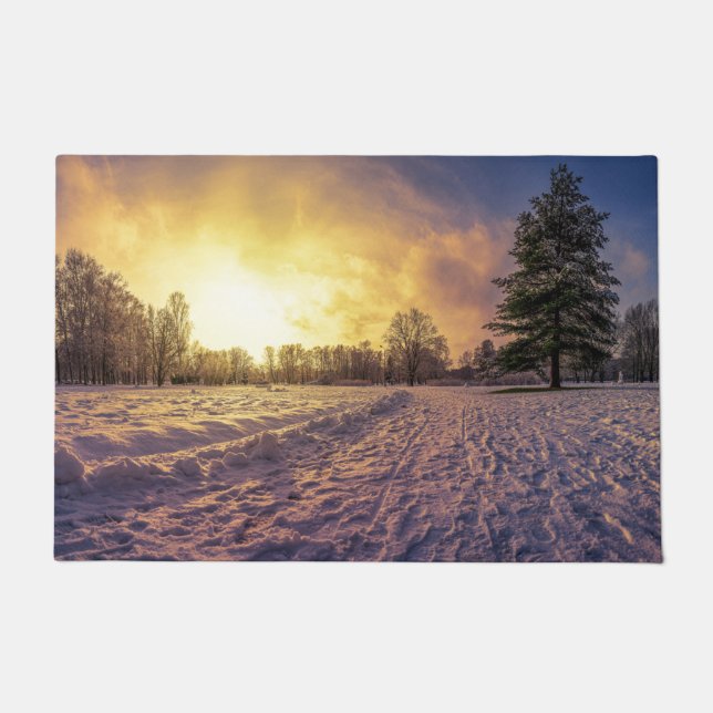 Sunset over snowy winter park doormat (Front)