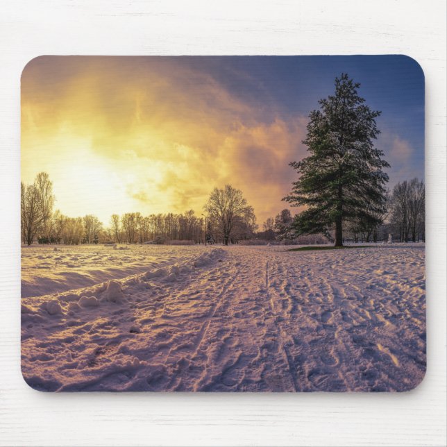 Sunset over snowy winter park mouse pad (Front)
