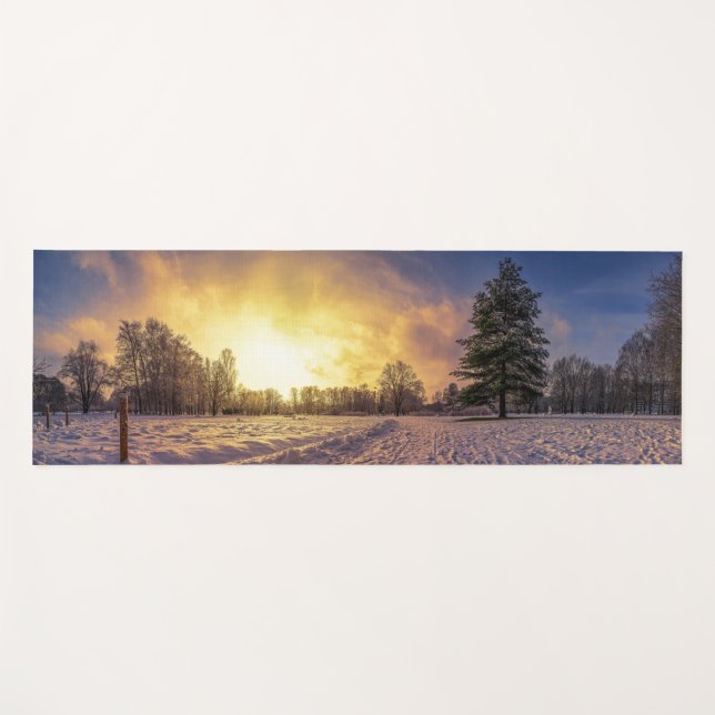 Sunset over snowy winter park yoga mat (Front (Horizontal))