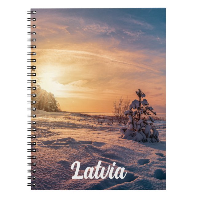 Sunset over snowy winter sea coast notebook (Front)