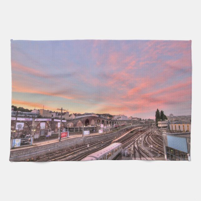 Sunset Over Spittelau, Vienna Austria Kitchen Towel (Horizontal)