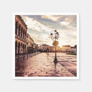 Sunset over square in Padova in Italy Napkins