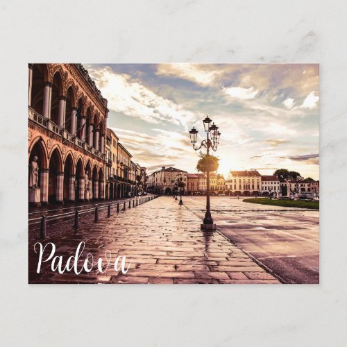 Sunset over square in Padova in Italy Postcard