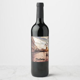 Sunset over square in Padova in Italy Wine Label