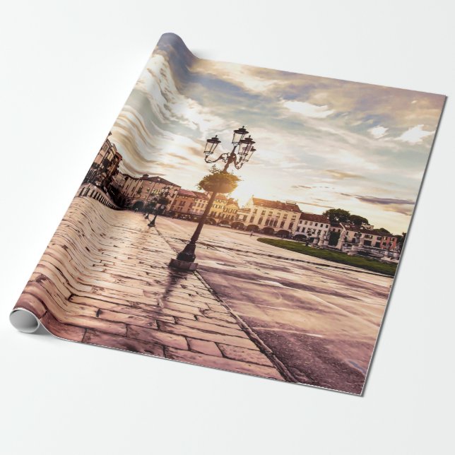 Sunset over square in Padova in Italy Wrapping Paper (Unrolled)