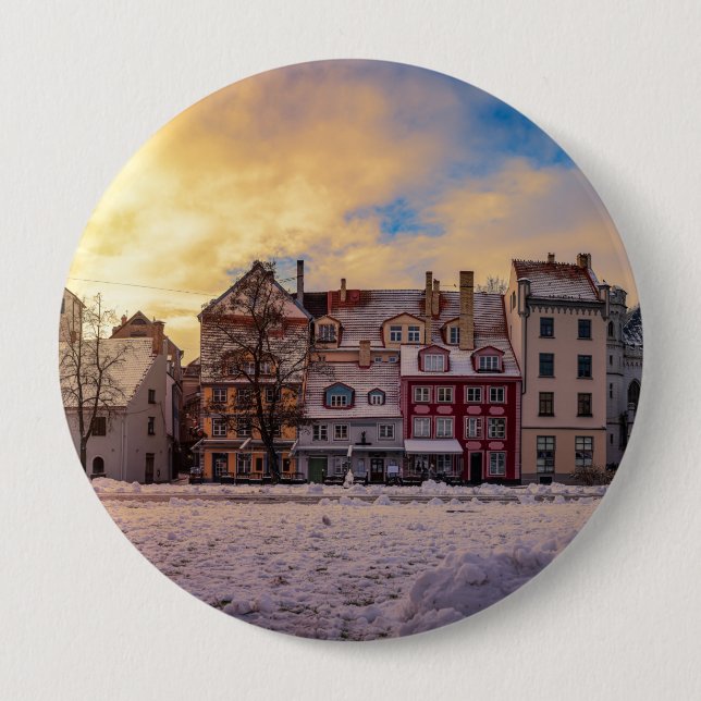 Sunset over street in Riga Button (Front)