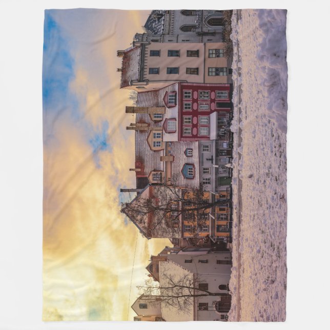 Sunset over street in Riga Fleece Blanket (Front)
