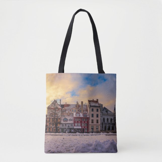 Sunset over street in Riga Tote Bag (Front)