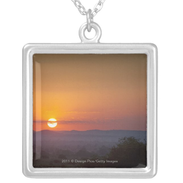 Sunset Over The African Landscape Silver Plated Necklace (Front)