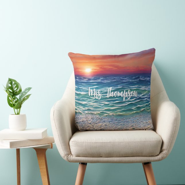 Sunset over the blue turquoise waters throw pillow (Chair)