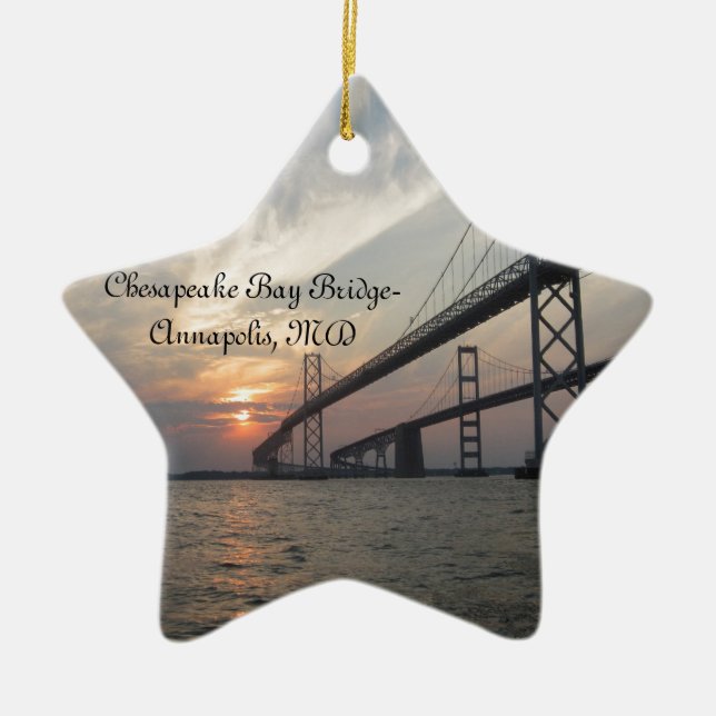 Sunset over the Chesapeake Bay Bridge Ceramic Ornament (Front)