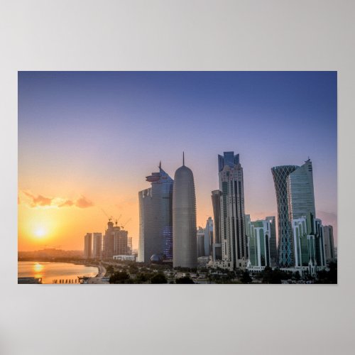 Sunset over the city of Doha Qatar Poster