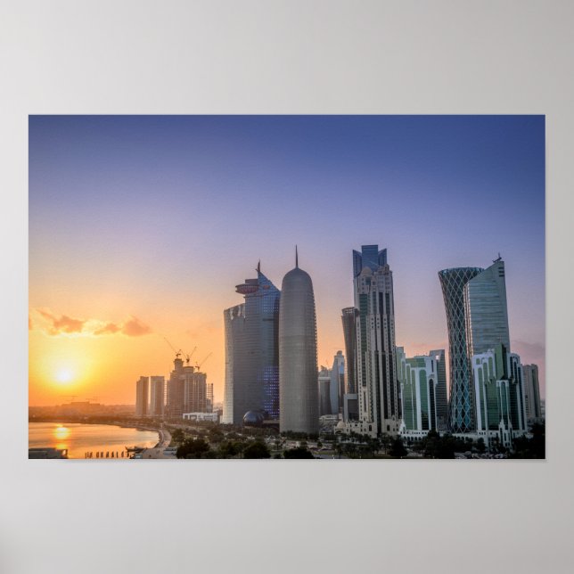Sunset over the city of Doha, Qatar Poster (Front)