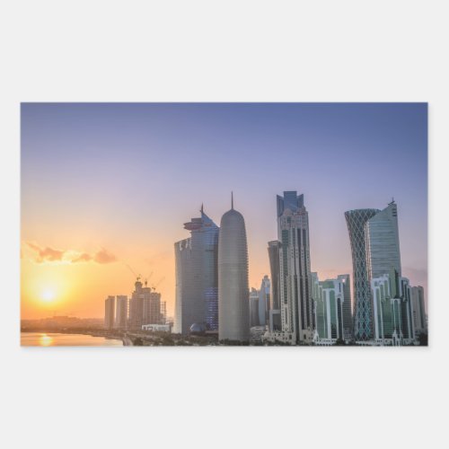 Sunset over the city of Doha Qatar Rectangular Sticker