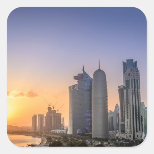 Sunset over the city of Doha Qatar Square Sticker