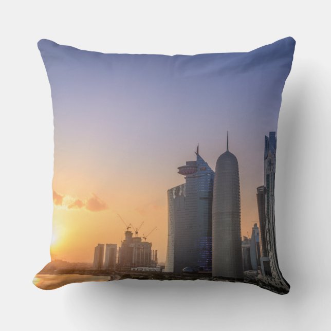 Sunset over the city of Doha, Qatar Throw Pillow (Front)