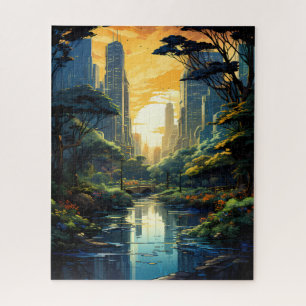 Sunset Over the City Park Jigsaw Puzzle