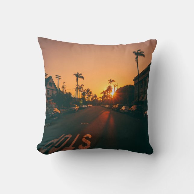 Sunset over the horizon throw pillow (Front)
