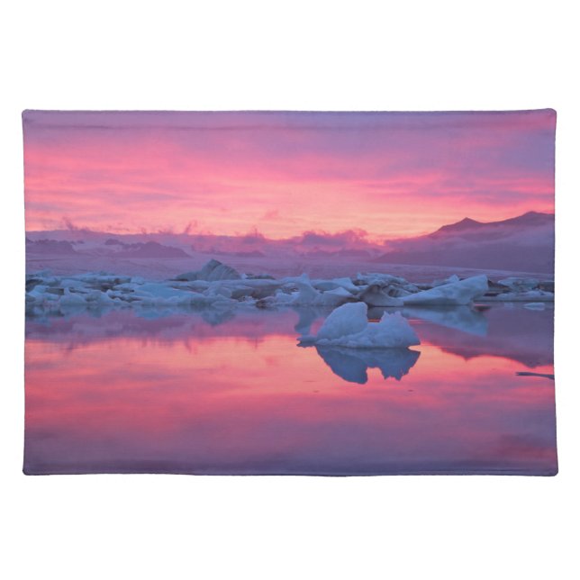 Sunset Over the Jokulsarlon Glacier Lagoon Cloth Placemat (Front)