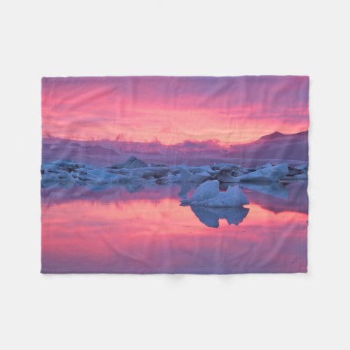 Sunset Over the Jokulsarlon Glacier Lagoon Fleece Blanket