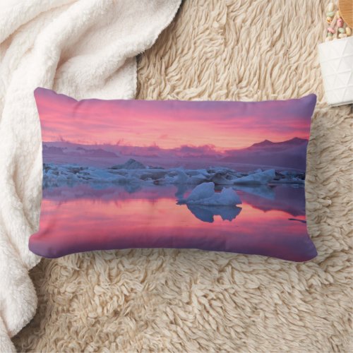 Sunset Over the Jokulsarlon Glacier Lagoon Lumbar Pillow