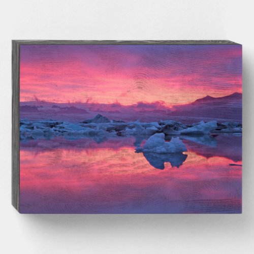 Sunset Over the Jokulsarlon Glacier Lagoon Wooden Box Sign